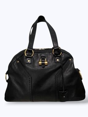 YSL Yves Saint Laurent Rive Gauche Muse Black Leather Large Handbag